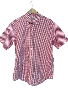 Brooks Brothers Men’s Red White Gingham SS Button-Down Shirt Preppy Patriotic